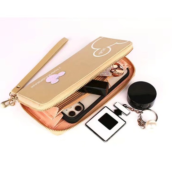 Minnie Mickey Mouse Wristlet Clutch Convertible Long Wallet Dusty Pink - Picture 3 of 16